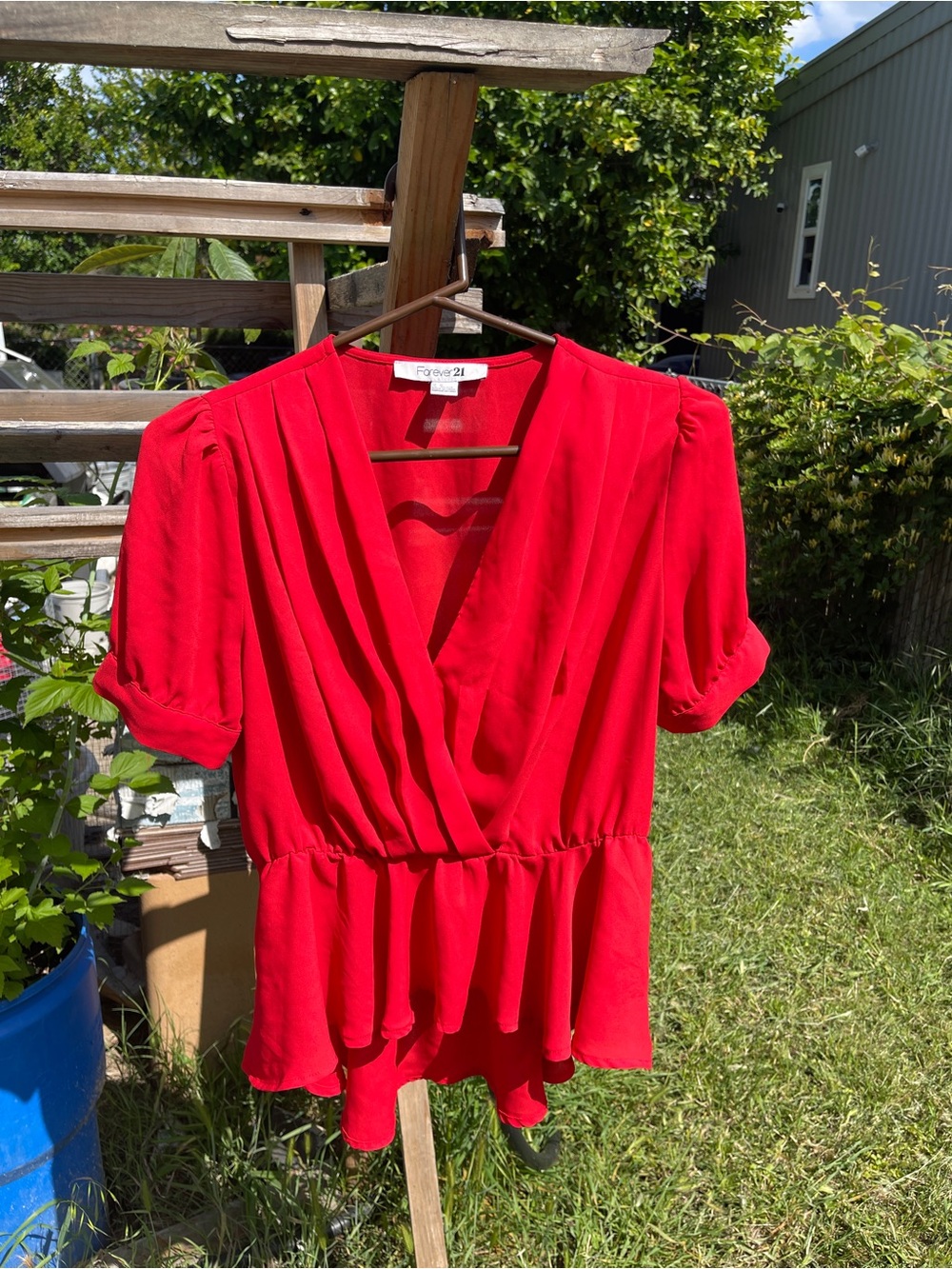 Forever 21 Bright Red Surplice Peplum Blouse